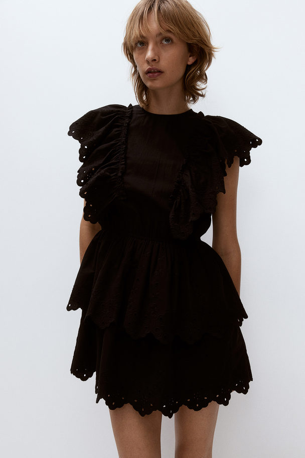 H&M Baumwollkleid mit Volants Schwarz