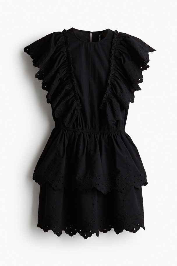 H&M Baumwollkleid mit Volants Schwarz