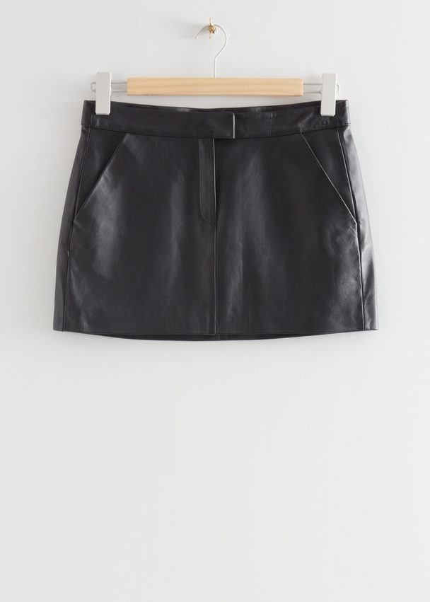& Other Stories Fitted Leather Mini Skirt Black