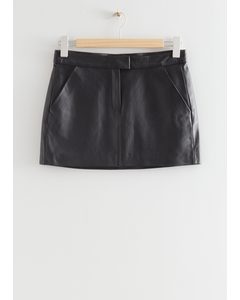 Fitted Leather Mini Skirt Black