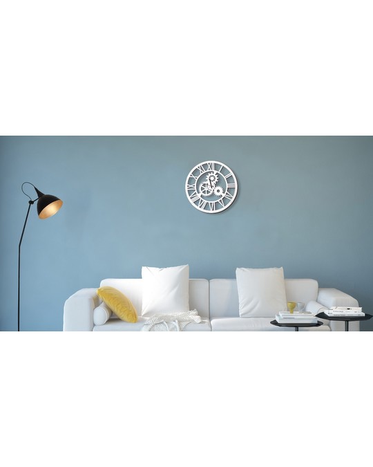 Homemania Homemania Wall Clock - For Entrance, Living Room, Living Room - White Made Of Metal, 50 X 0,16 X 50 