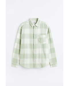 Relaxed Fit Flannel Shirt Green/white Checked
