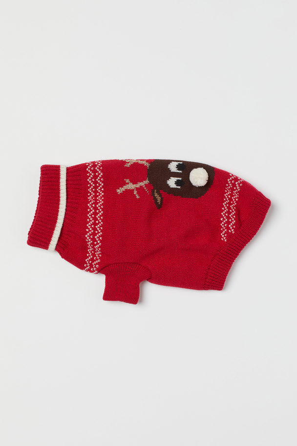 H&M Jacquard-knit Dog Jumper Red/reindeer
