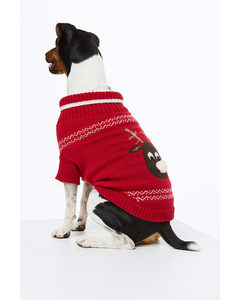 Hundepullover aus Jacquardstrick Rot/Rentier