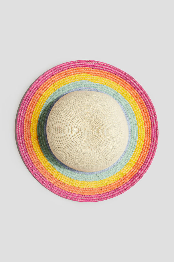 H&M Straw Hat Beige/rainbow-striped