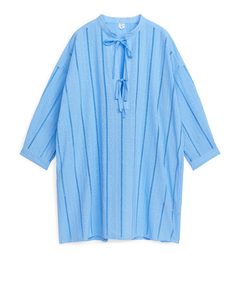Embroidered Tunic Dress Light Blue