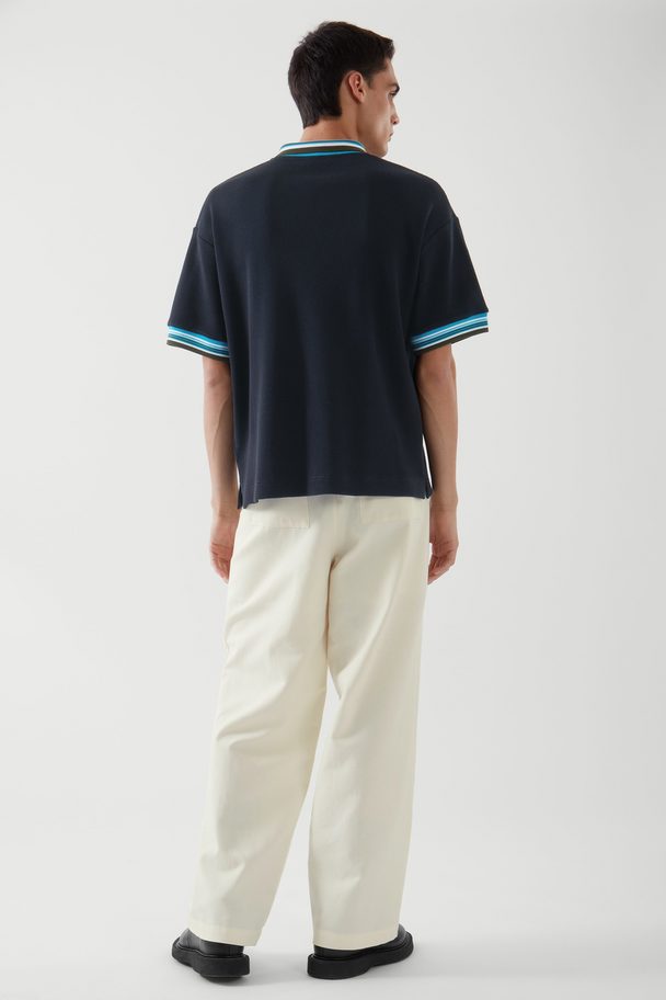 COS Contrast-knit Polo Shirt Navy