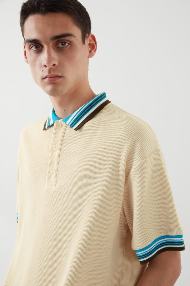 COS Contrast-knit Polo Shirt Cream