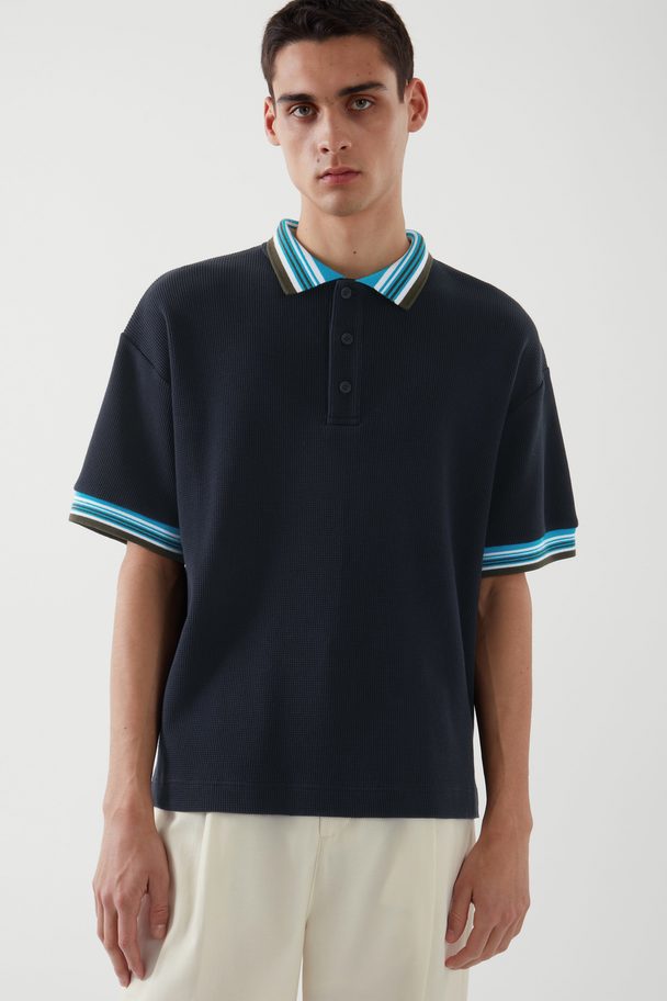 COS Contrast-knit Polo Shirt Navy