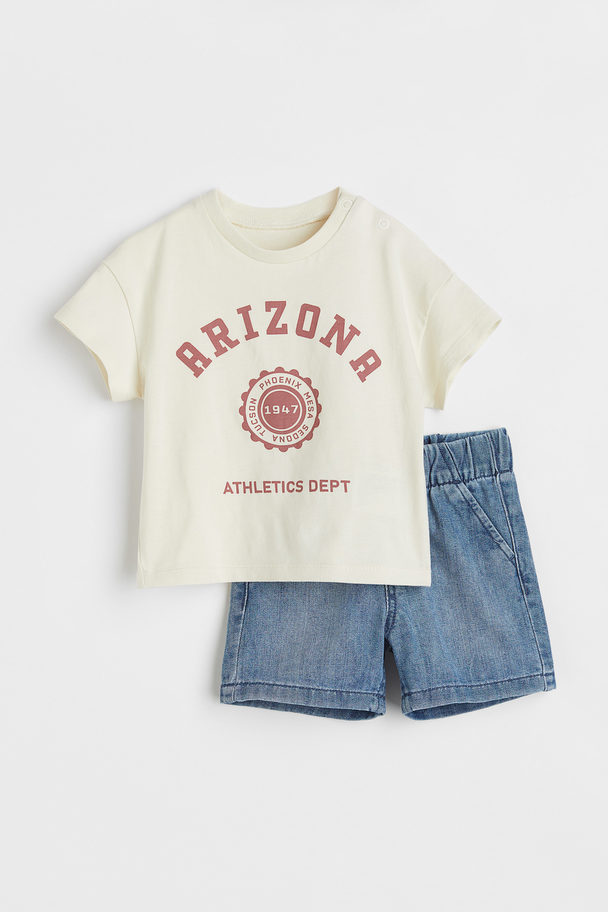 H&M 2-piece T-shirt And Shorts Set Denim Blue/arizona