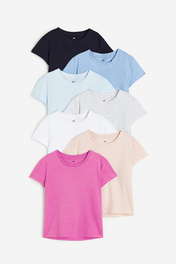 H&M Set Van 7 T-shirts Marineblauw/lichtblauw