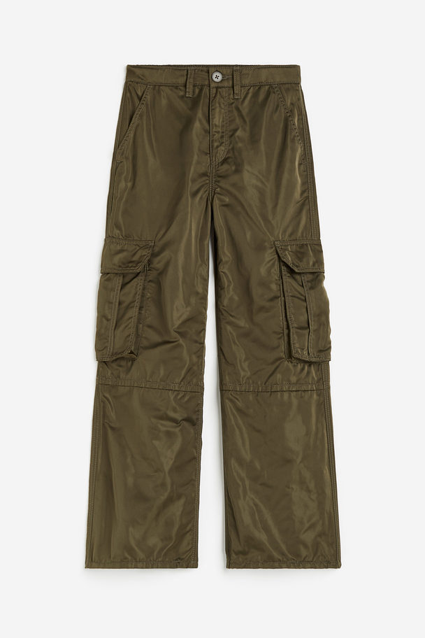 H&M Wide Cargo Trousers Khaki Green