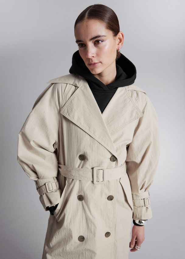 & Other Stories Crinkle-effect Trench Coat Beige