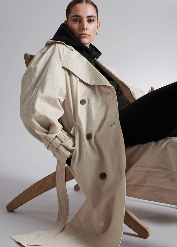 & Other Stories Crinkle-effect Trench Coat Beige