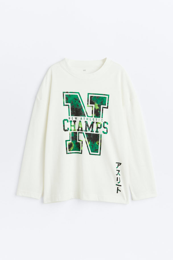 H&M Jerseyshirt mit Motivprint Cremefarben/Champs