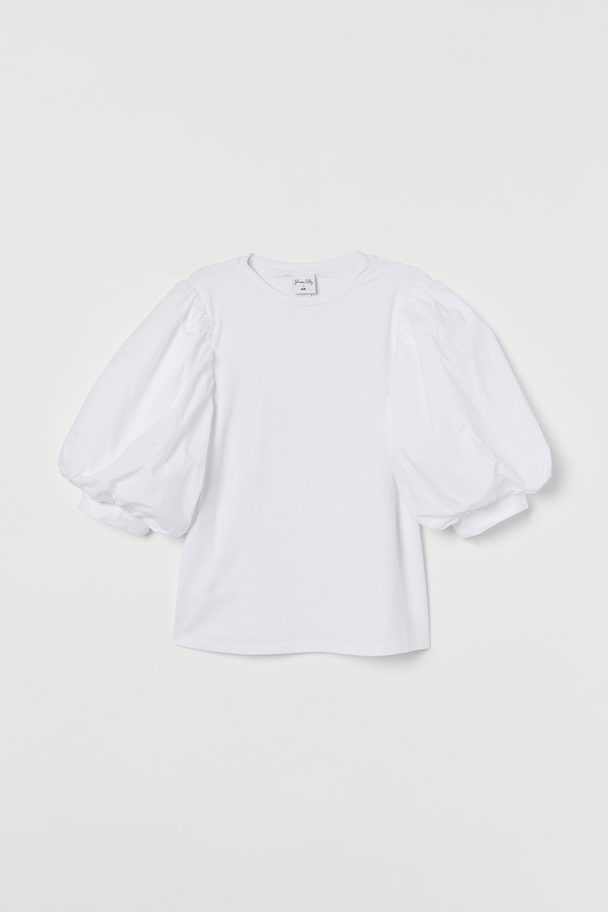 H&M Shirt mit Puffärmeln Weiß