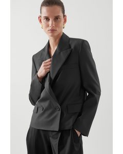 Cropped Double-breasted Wool Blazer Black