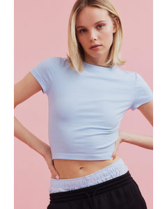 2-pack Cropped T-shirts Light Blue/white