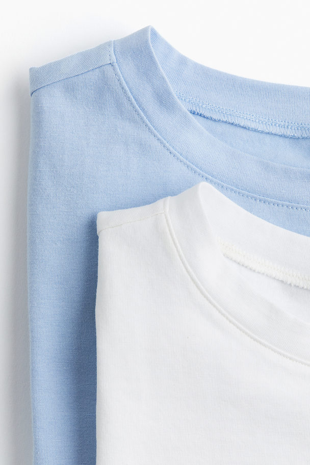 H&M 2-pack Cropped T-shirts Light Blue/white
