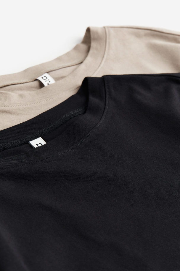 H&M 2-pack Croppad T-shirt Ljus Gråbeige/svart