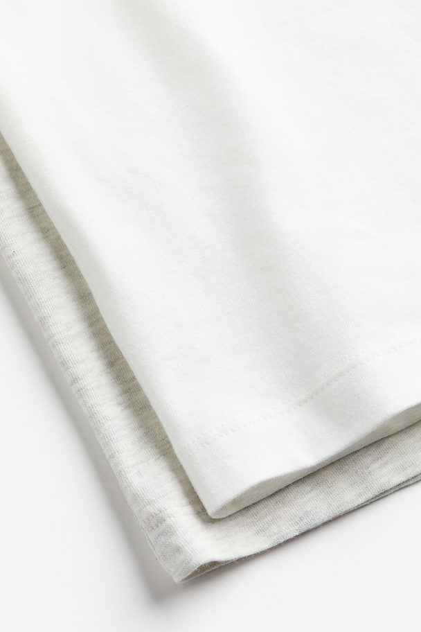 H&M 2-pak Cropped T-shirt Lysegråmeleret/hvid
