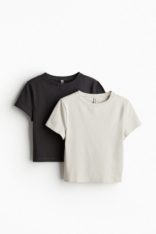 H&M 2-pak Cropped T-shirt Lys Beige/mørkegrå