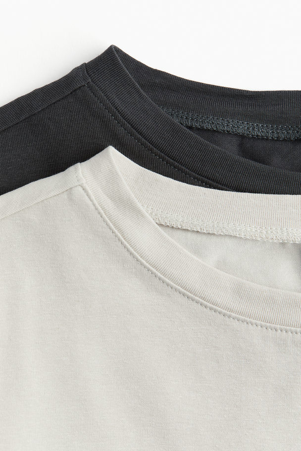 H&M 2-pack Croppad T-shirt Ljusbeige/mörkgrå