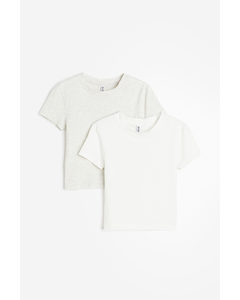 2-pack Croppad T-shirt Ljusgråmelerad/vit