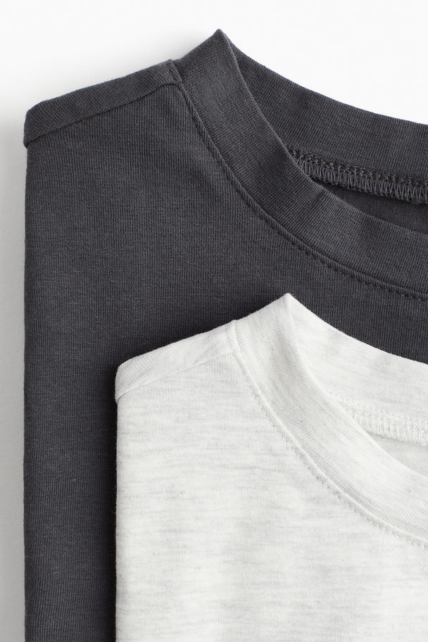 H&M 2-pack Croppad T-shirt Ljusgråmelerad/mörkgrå