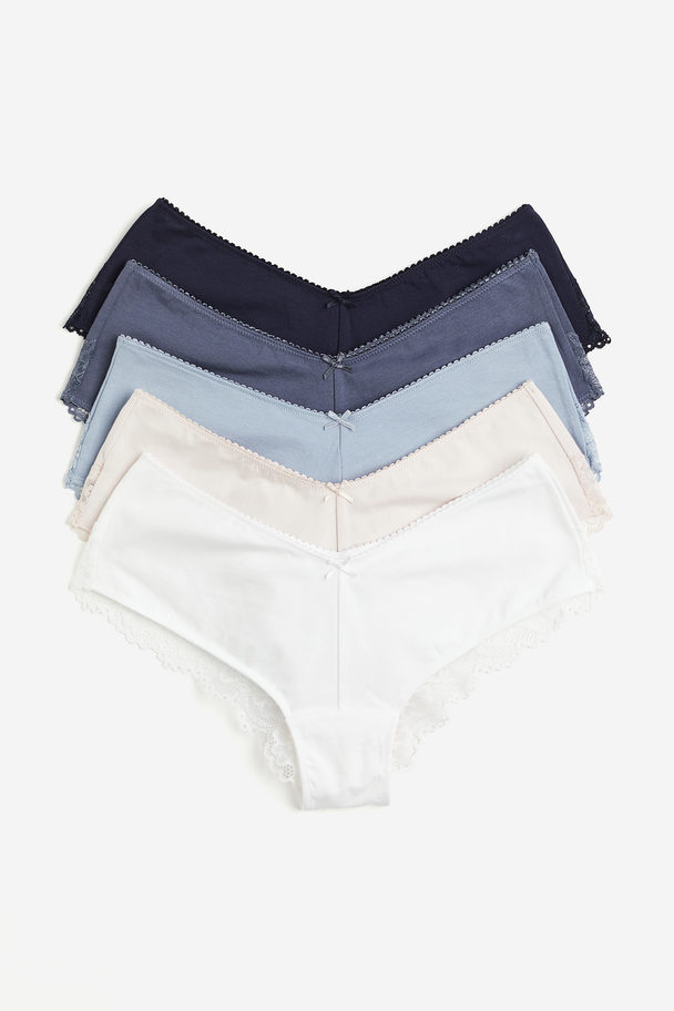 H&M 5-pack Lace-trimmed Cotton Hipster Briefs White/pigeon Blue