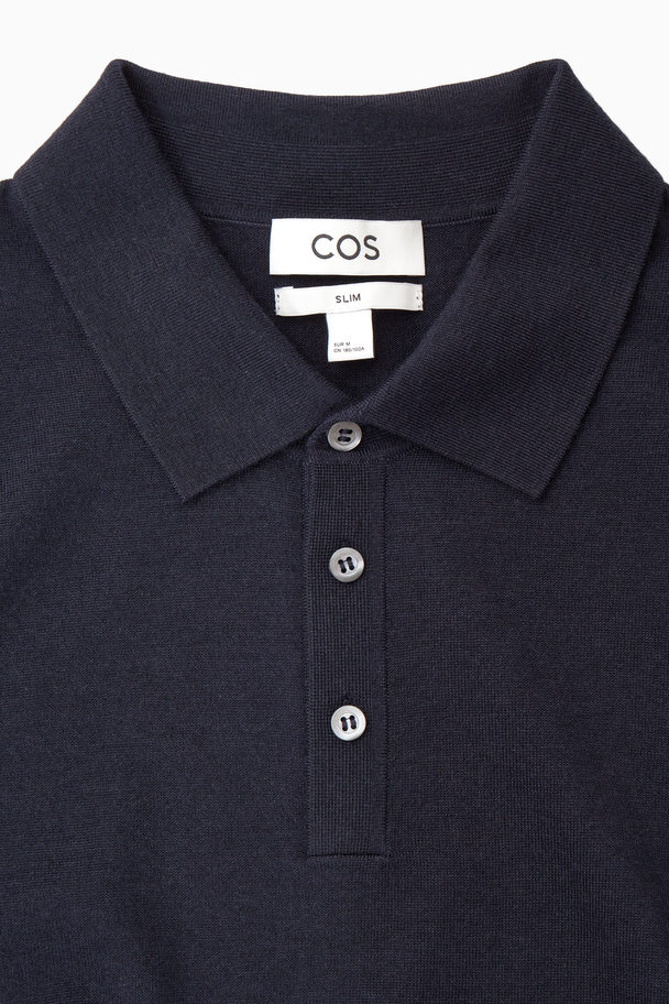 COS Merino Wool Polo Shirt Navy