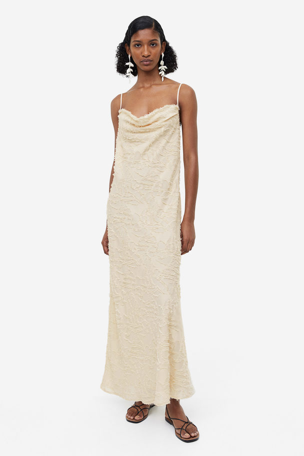 H&M Textured-weave Slip Dress Light Beige