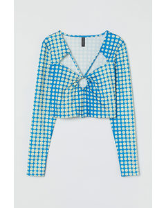 Cut-out Cropped Top Turquoise/green Spotted