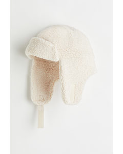 Teddy Earflap Hat Natural White