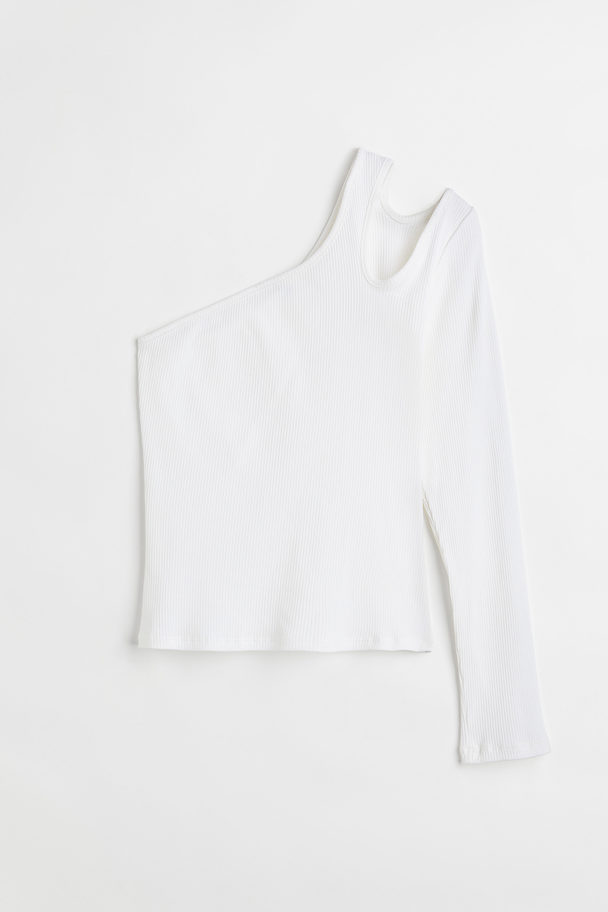 H&M Ribbed One-shoulder Top White