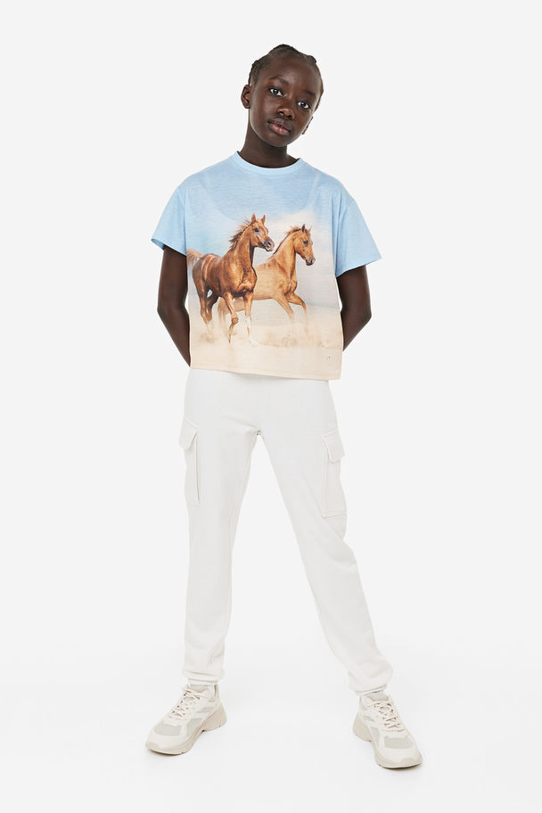 H&M Oversized T-Shirt Hellblau/Pferde