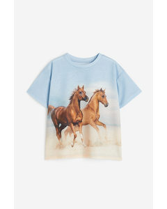 Oversized T-Shirt Hellblau/Pferde