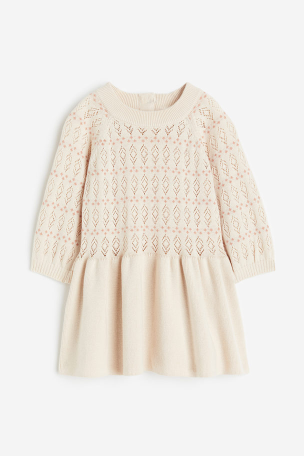 H&M Pointelle-knit Cotton Dress Natural White/patterned