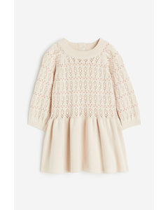 Pointelle-knit Cotton Dress Natural White/patterned