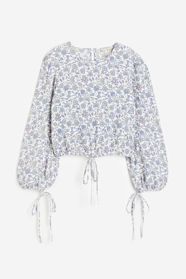 H&M Bluse Med Bindedetalje Hvid/blomstret