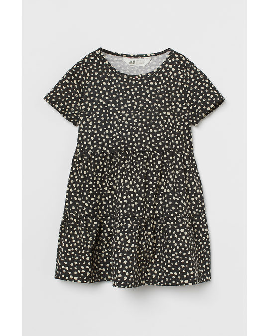 H&M Printed Cotton Dress Black/leopard Print