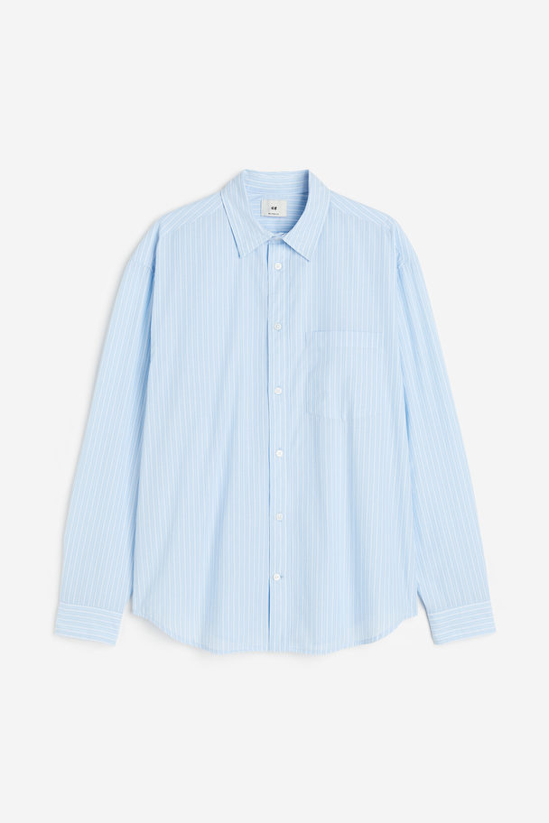 H&M Overhemd Van Popeline - Relaxed Fit Lichtblauw/gestreept