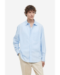 Overhemd Van Popeline - Relaxed Fit Lichtblauw/gestreept