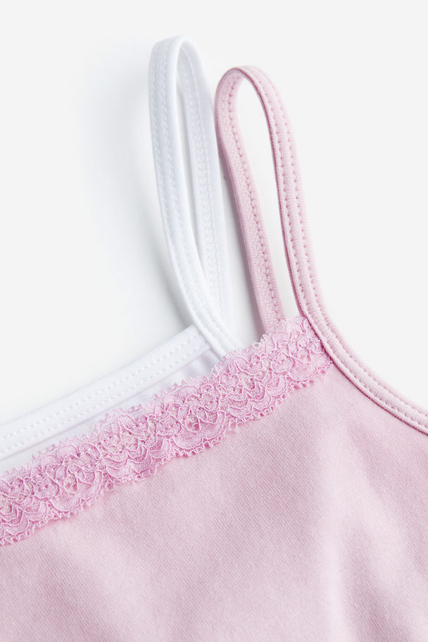 H&M 2-pack Jersey Vest Tops Light Pink/white