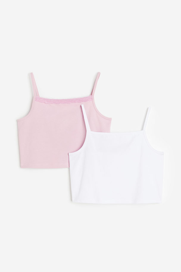 H&M 2-pack Jersey Vest Tops Light Pink/white