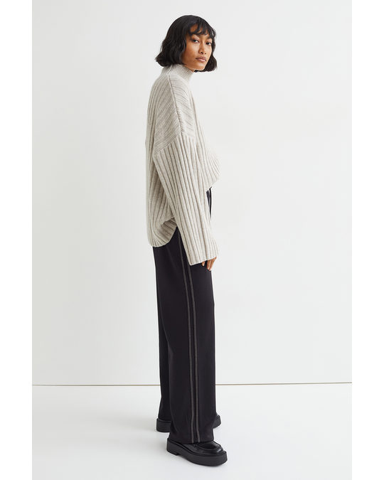 H&M Wide Side-striped Trousers Black