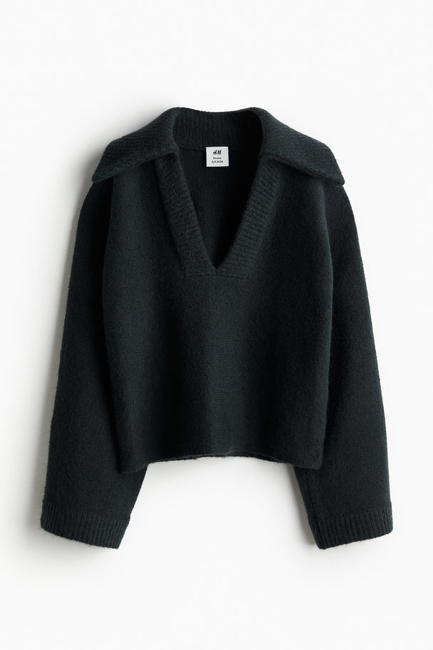 H&M Pullover aus Wollmix mit Kragen Schwarz