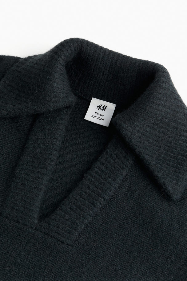 H&M Pullover aus Wollmix mit Kragen Schwarz