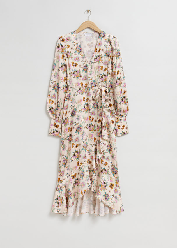 & Other Stories Ruffled Wrap Dress Beige Floral Print