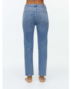 Jade Cropped Slim Jeans Med Stretch Blå